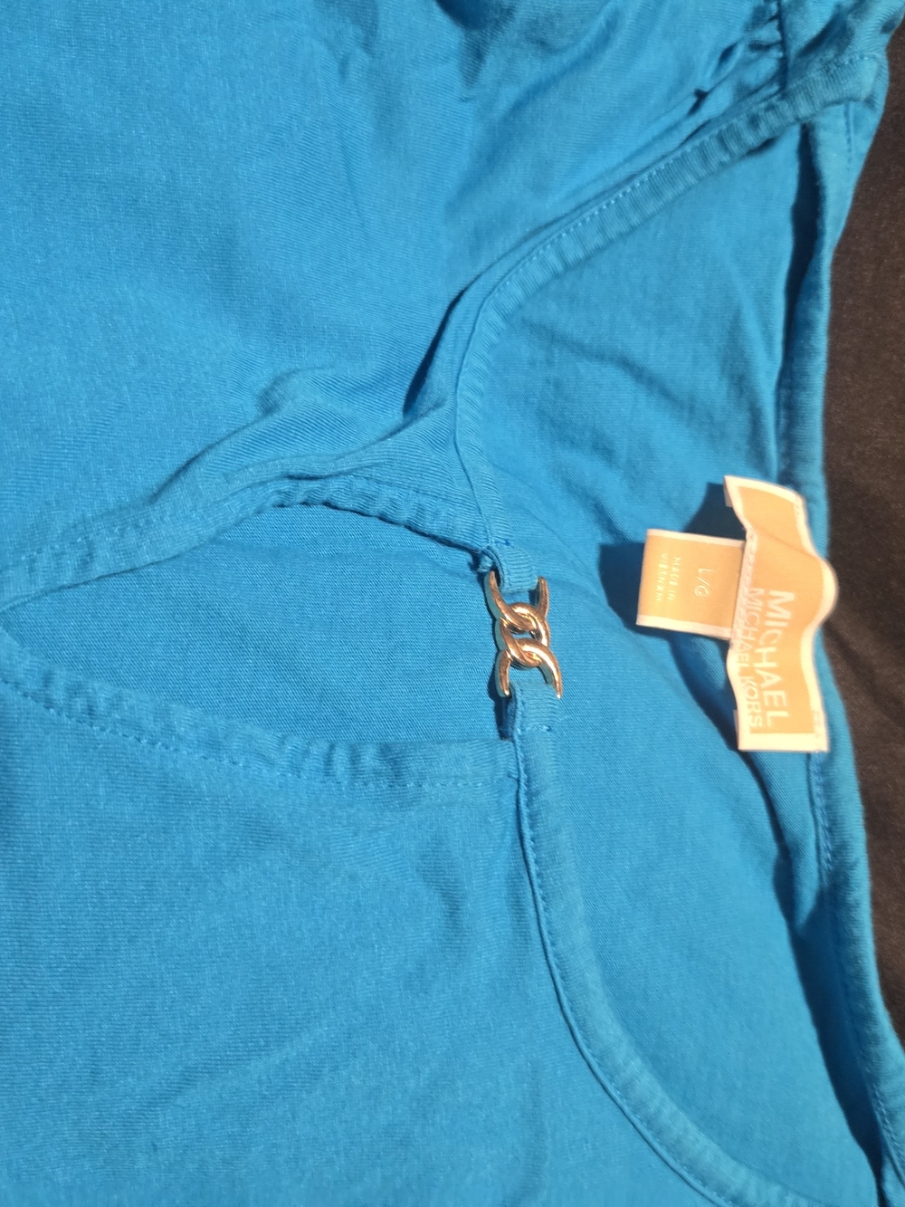 Michael Kors Women's Teal Blue Casual Tank Top with Logo Charm